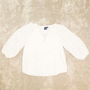 Gap White V Neck Peasant Top Crochet 3/4 Sleeve Women's Medium NWT Boho Prairie